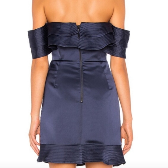 Bardot Revolve Athena Frill Navy Blue Satin Mini Dress SzXS - Picture 3 of 10